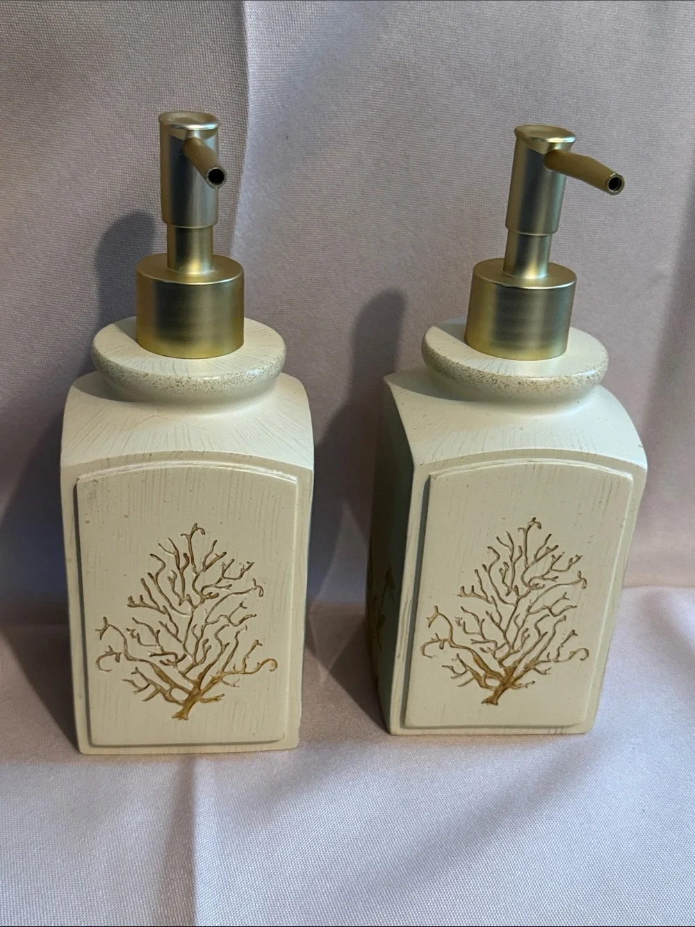 2008 Chad Barrett Natures Curiosities Botanical Ceramic Soap Dispensers Set 2